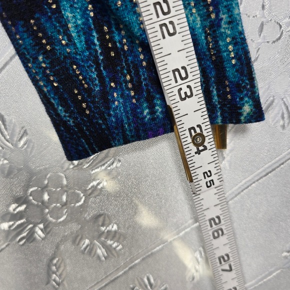 Cache Midi Dress Faux Wrap Woman Large Long Sleeve Blue Black Print Gold Sparkle - Picture 6 of 11